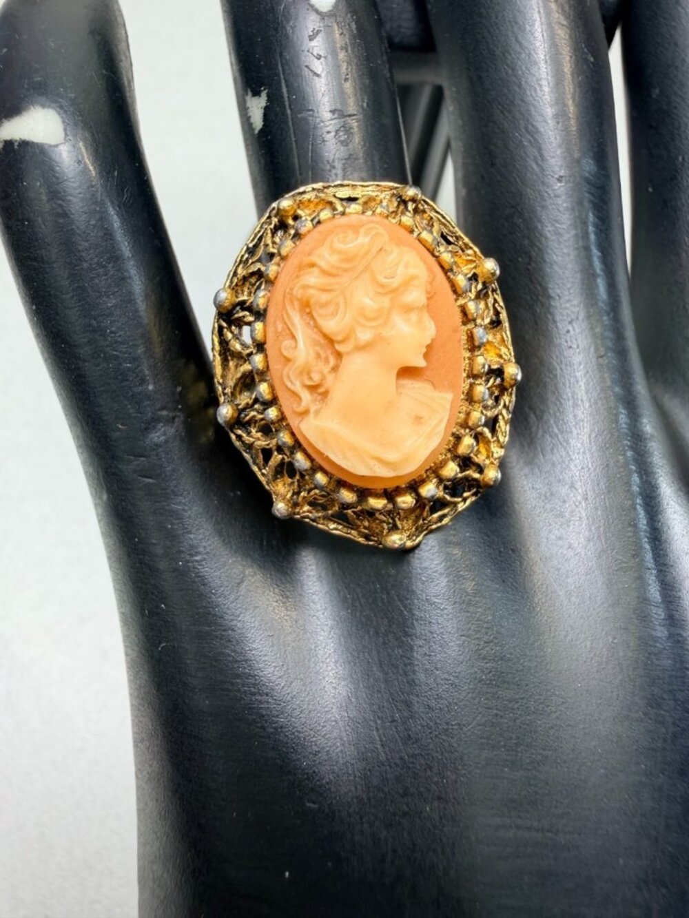 Vintage Cameo Ring Adjustable Resin Victorian Revival Statement
